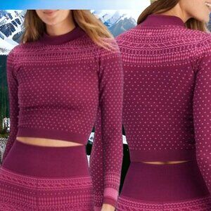 FABLETICS Holly Seamless Long Sleeve Crop Top in Merlot Multi Size XS
